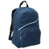 A navy blue Twist Backpack with a front zip pocket and a curved white stripe, featuring a logo on the side.