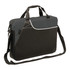 A black and grey laptop bag with a shoulder strap, featuring a logo on the front.