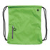 A green drawstring bag with a side zip pocket and black drawstrings, featuring a small logo.