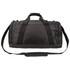A black duffle bag with multiple straps and a padded handle, featuring a logo on the side.