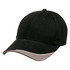A black cap with a curved brim and a contrasting trim. It has a logo on the front.