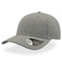 A grey cap with a mid visor, featuring a logo on the side.