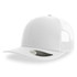 A white trucker cap featuring mesh panels and a curved brim. Includes a logo on the side.