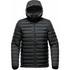 A men's thermal jacket in dark green with a hood, featuring a quilted design and front zipper. Includes a logo.