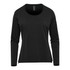 A long sleeve black women's tee with a round neckline and a brand logo.