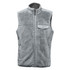 A grey men's sherpa fleece vest featuring a zip front, high collar, and a chest pocket with branding.