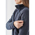 A women's dark navy 1/4 zip pullover, featuring a zippered pocket on the left sleeve and a snug collar.