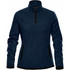 A women's polar fleece jumper in navy with black accents, featuring a 1/4 zip and side pockets. It has a logo.