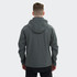 A men's soft shell jacket in a dark grey colour, featuring a hood and a logo.