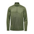 A green men's pullover featuring a 1/4 zip and long sleeves. It has a logo on the chest.
