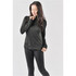 A black women's Milano 1/4 zip pullover, featuring long sleeves and a stylish fit. It has a branding logo.