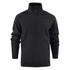 A black softshell fleece hybrid jacket featuring a zip front and two side pockets, with a logo on the chest.
