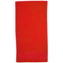 A bright red Terry Velour Towel featuring a solid design and a branded logo at the bottom.