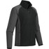 A men's microfleece jumper in black and grey, featuring a zip front and side pockets. It has a logo on the sleeve.