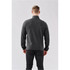 A men's full zip jacket in grey, featuring a high collar and long sleeves, viewed from the back.