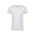 A white crew neck t-shirt with short sleeves. The shirt has a branding logo on it.