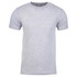 A grey cotton crew t-shirt with a round neck and short sleeves. The shirt features a logo on the label.
