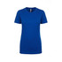 A blue women's boyfriend tee with a classic crew neckline and short sleeves. Features a branding logo.