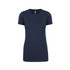 A navy CVC crew t-shirt for women featuring a round neckline and short sleeves. The shirt includes a branding logo.