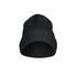 A black beanie featuring a ribbed design, showcasing a simple, fold-over style and has a logo.