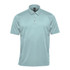 A light blue men's polo shirt with a collar and a logo on the chest. 