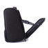 A wheeled underseat luggage bag in black, featuring a side view with an open compartment and adjustable strap.