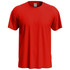 A red men's classic T-shirt featuring a crew neck and short sleeves, with a logo on the label.