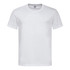 A plain white heavyweight comfort T-shirt with a crew neck and short sleeves. It features a logo tag on the neckline.