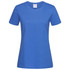 A blue women's heavyweight comfort-T crew neck t-shirt with a round neckline and short sleeves. It features a logo.