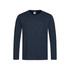 A navy long sleeve T-shirt with a round neck and a logo on the label.