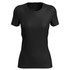 A black women's active sports T-shirt with a round neck and short sleeves. It features a logo on the design.