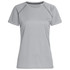 A light grey women's active t-shirt with raglan sleeves and seam detailing, featuring a logo.