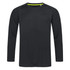 A long sleeve black active shirt with a lime green accent on the collar, featuring a logo.
