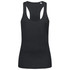 A black women's active tank top with a racerback design and a simple logo. Suitable for active wear.
