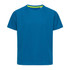 A blue T-shirt with raglan sleeves and a contrasting neckline, featuring a logo on the front.