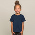 A navy blue t-shirt for children with a relaxed fit, featuring short sleeves and a seamless neckline.