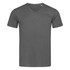 A grey men's V-neck T-shirt with short sleeves and a subtle logo on the side.