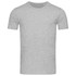 A light grey crew neck t-shirt with short sleeves, featuring a logo on the front.