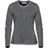 A long-sleeve henley shirt in a dark grey colour with a buttoned placket and a subtle logo.