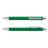 A green Lancer Soft-Touch pen with a silver clip and tip, featuring a sleek, smooth design.