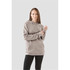 A women's hoodie in a muted grey colour, featuring a hood and long sleeves. The design includes a small logo.