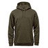 A green fleece pullover hoody featuring a front pocket and drawstring hood. It has a simple design with branding.