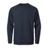 A men's navy blue henley shirt with a rounded neckline and buttons, featuring long sleeves and ribbed cuffs.