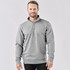 A grey men's pullover with a quarter zip and a collar, featuring a logo on the chest.