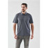 Men's short sleeve polo shirt in dark grey with a subtle texture and a left chest pocket. Features a logo.