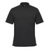 A black short sleeve polo shirt featuring a pocket and a logo on the chest. Suitable for casual wear.