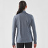 A women's grey Dockyard 1/4 zip pullover, featuring a snug fit and a collar, displayed from the back.