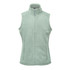 A green fleece vest with a high collar and front zip, featuring two side pockets and a logo.