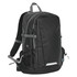 A sleek black backpack with multiple compartments, adjustable straps, and a mesh side pocket. It features a logo.