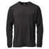 A black long-sleeved crew neck shirt with a textured fabric and a logo on the tag.